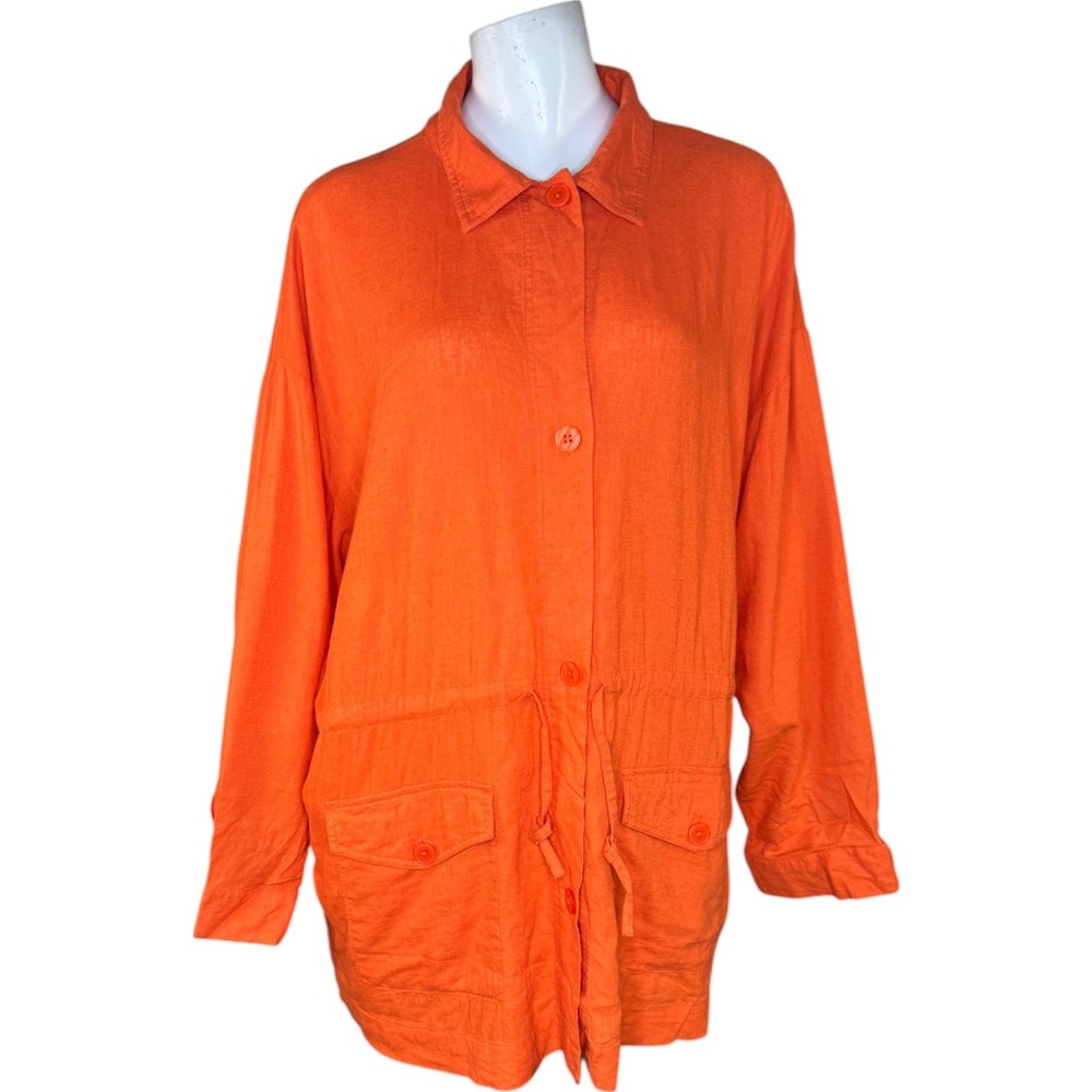 Peace Love World Boheme‎ Long-Sleeve Linen Jacket Orange Medium ButtonFront